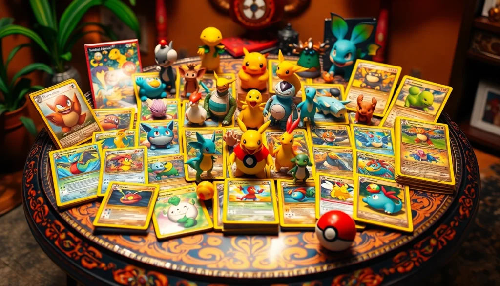 Explore a captivating collection of Pokemon cards India with vibrant designs and unique characters displayed artfully on a table.